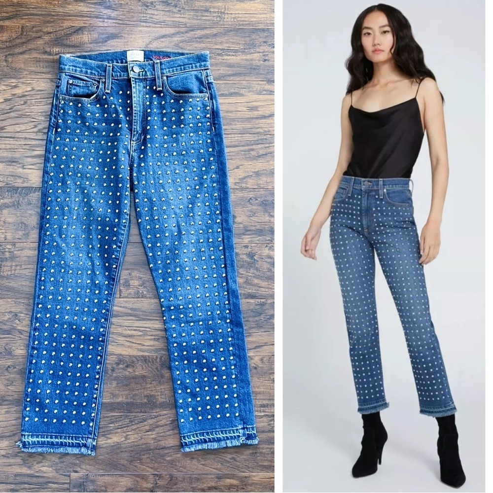 AO.LA • Alice + Olivia Amazing High Rise Slim Girlfriend Jean studded cropped
